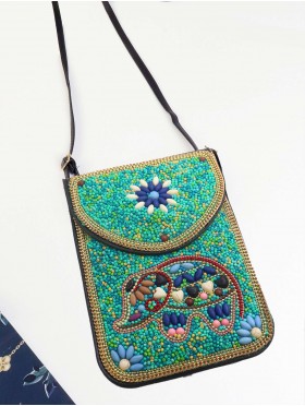 Hand-made Beaded Faux Leather Mini Purse